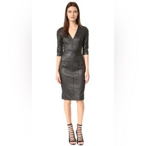 Narciso Rodriguez Leather Half-Sleeve V-Neck Dress, Size 44